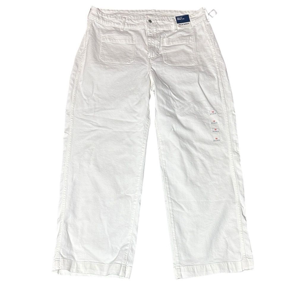 Old navy women’s extra high rise sky hi wide leg pants white new patch pockets18